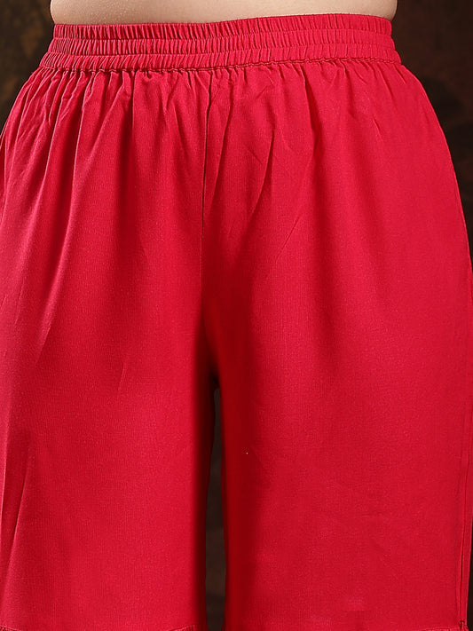 Stylum Women's Pink Bandhani Printed & Embroidered Crepe Kaftan Sharara Set (KSCORALSANDHYA)