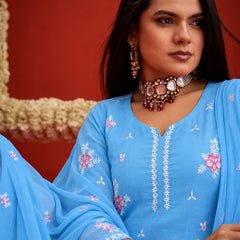 Stylum Women's Aqua Embroidered Pure Silk Straight Kurta Farshi Salwar With Dupatta Set (KSDAQUAGARVIT)