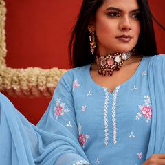 Stylum Women's Aqua Embroidered Pure Silk Straight Kurta Farshi Salwar With Dupatta Set (KSDAQUAGARVIT)