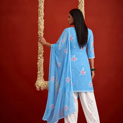 Stylum Women's Aqua Embroidered Pure Silk Straight Kurta Farshi Salwar With Dupatta Set (KSDAQUAGARVIT)