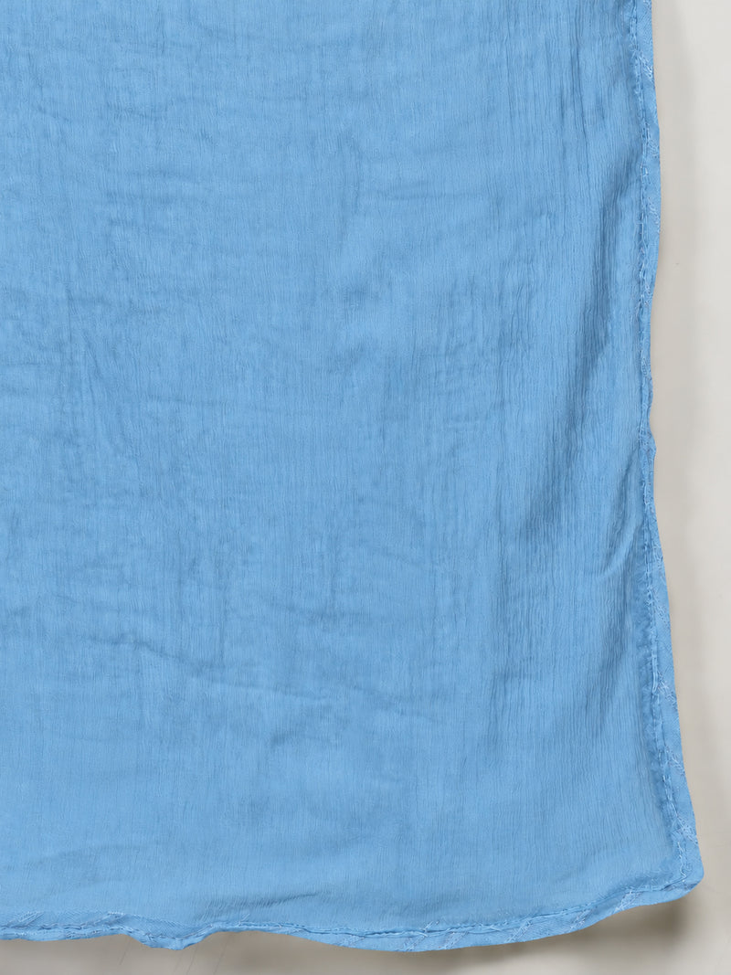 Stylum Women's Aqua Embroidered Pure Silk Straight Kurta Farshi Salwar With Dupatta Set (KSDAQUAGARVIT)