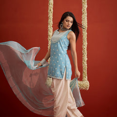 Stylum Women's Sky Blue Ethnic Motifs Printed & Embroidered Rayon Straight Short Kurti Farshi Salwar Dupatta Set (KSDAQUASARGI)