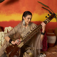 Stylum Women's Beige Solid & Embroidered Silk Blend Straight Kurti Sharara With Dupatta (KSDBEIGEJENIFER)