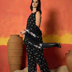 Stylum Women's Black Floral Printed Rayon Straight Kurti Farshi Salwar Dupatta Set (KSDBLACKKANGNA)
