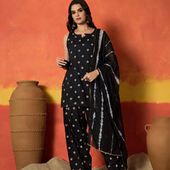 Stylum Women's Black Floral Printed Rayon Straight Kurti Farshi Salwar Dupatta Set (KSDBLACKKANGNA)