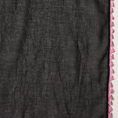 Women's Black Solid & Embroidered Pure Cotton Straight Kurti Farshi Salwar With Dupatta Set (KSDBLACKKOTTY)