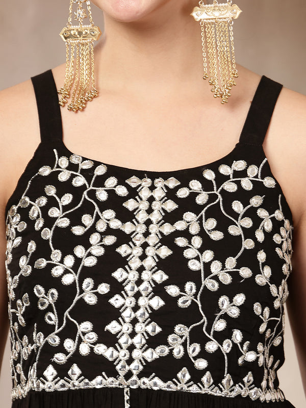 Stylum Women's Black Solid & Embroidered Rayon Short Kurti Sharara Dupatta Set (KSDBLACKSOLO)