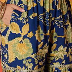 Stylum Women's Blue Floral Printed Pure Cotton A-Line Short Kurti Sharara Dupatta Set (KSDBLUEAMBUSH)