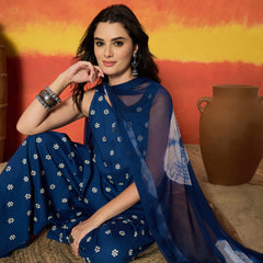 Stylum Women's Blue Floral Printed Rayon Straight Kurti Farshi Salwar Dupatta Set (KSDBLUEKANGNA)