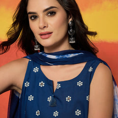 Stylum Women's Blue Floral Printed Rayon Straight Kurti Farshi Salwar Dupatta Set (KSDBLUEKANGNA)