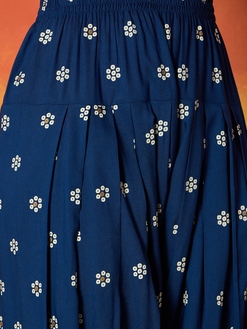 Stylum Women's Blue Floral Printed Rayon Straight Kurti Farshi Salwar Dupatta Set (KSDBLUEKANGNA)
