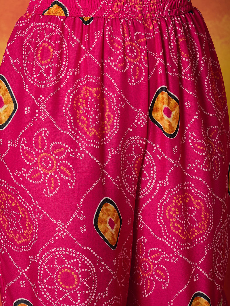 Stylum Women's Pink Bandhej Printed Crepe Straight Kurta Sharara Dupatta Set (KSDCORALKOSKI)