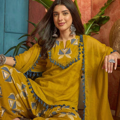 Stylum Women's Corn Solid Cotton Straight Kurti Farshi Salwar Dupatta Set (KSDCORNJUREL)