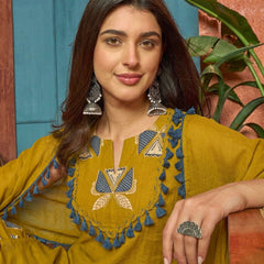 Stylum Women's Corn Solid Cotton Straight Kurti Farshi Salwar Dupatta Set (KSDCORNJUREL)