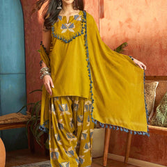 Stylum Women's Corn Solid Cotton Straight Kurti Farshi Salwar Dupatta Set (KSDCORNJUREL)