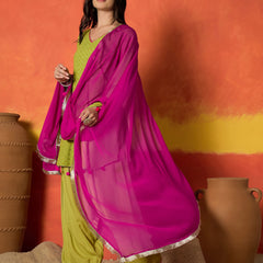 Stylum Women's Green Chikankari Rayon A-Line Kurti Farshi Salwar With Dupatta Set (KSDGREENAJMAL)