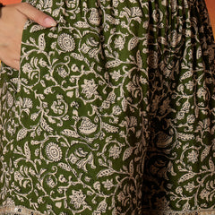 Stylum Women's Green Floral Printed Pure Cotton A-Line Short Kurti Sharara Dupatta Set (KSDGREENAMBUSH)