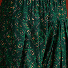 Stylum Women's Green Bandhej Printed & Embroidered Rayon Straight Short Kurti Farshi Salwar Dupatta Set (KSDGREENNYCIL)