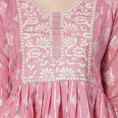 Stylum Women's Printed & Embroidered Chanderi Cotton Kurta Sharara Dupatta Set (KSDKASATAPINK)