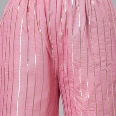 Stylum Women's Printed & Embroidered Chanderi Cotton Kurta Sharara Dupatta Set (KSDKASATAPINK)