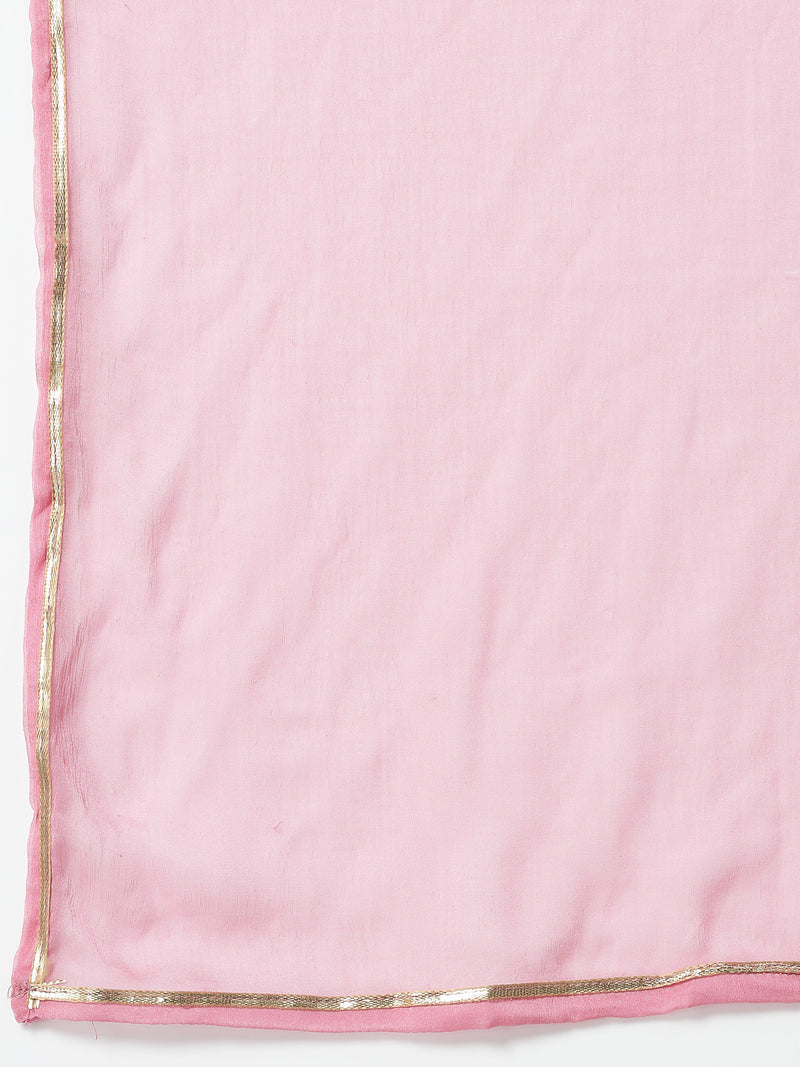 Stylum Women's Printed & Embroidered Chanderi Cotton Kurta Sharara Dupatta Set (KSDKASATAPINK)