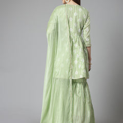 Stylum Women's Printed & Embroidered Chanderi Cotton Kurta Sharara Dupatta Set (KSDKASATA)