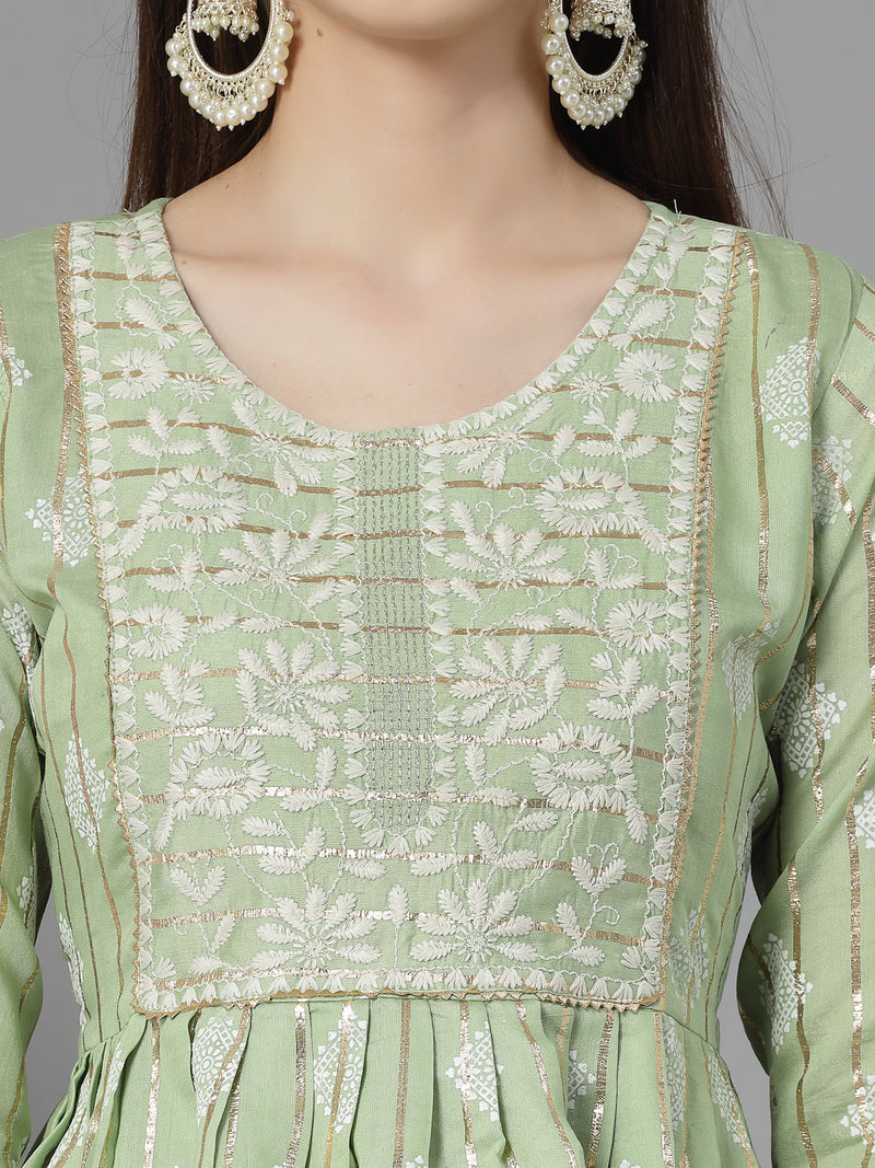 Stylum Women's Printed & Embroidered Chanderi Cotton Kurta Sharara Dupatta Set (KSDKASATA)