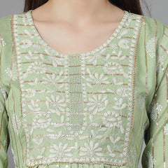 Stylum Women's Printed & Embroidered Chanderi Cotton Kurta Sharara Dupatta Set (KSDKASATA)