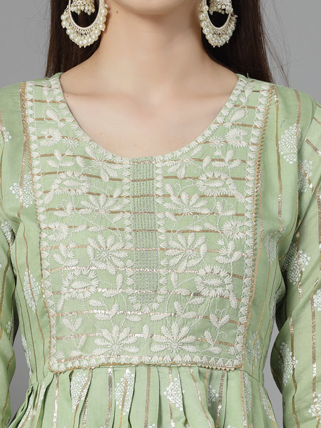 Stylum Women's Printed & Embroidered Chanderi Cotton Kurta Sharara Dupatta Set (KSDKASATA)