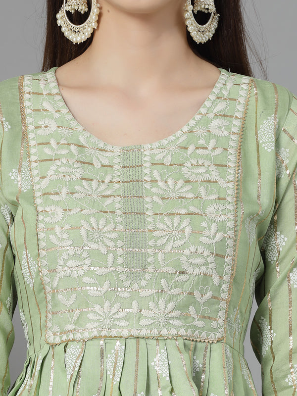 Stylum Women's Printed & Embroidered Chanderi Cotton Kurta Sharara Dupatta Set (KSDKASATA)