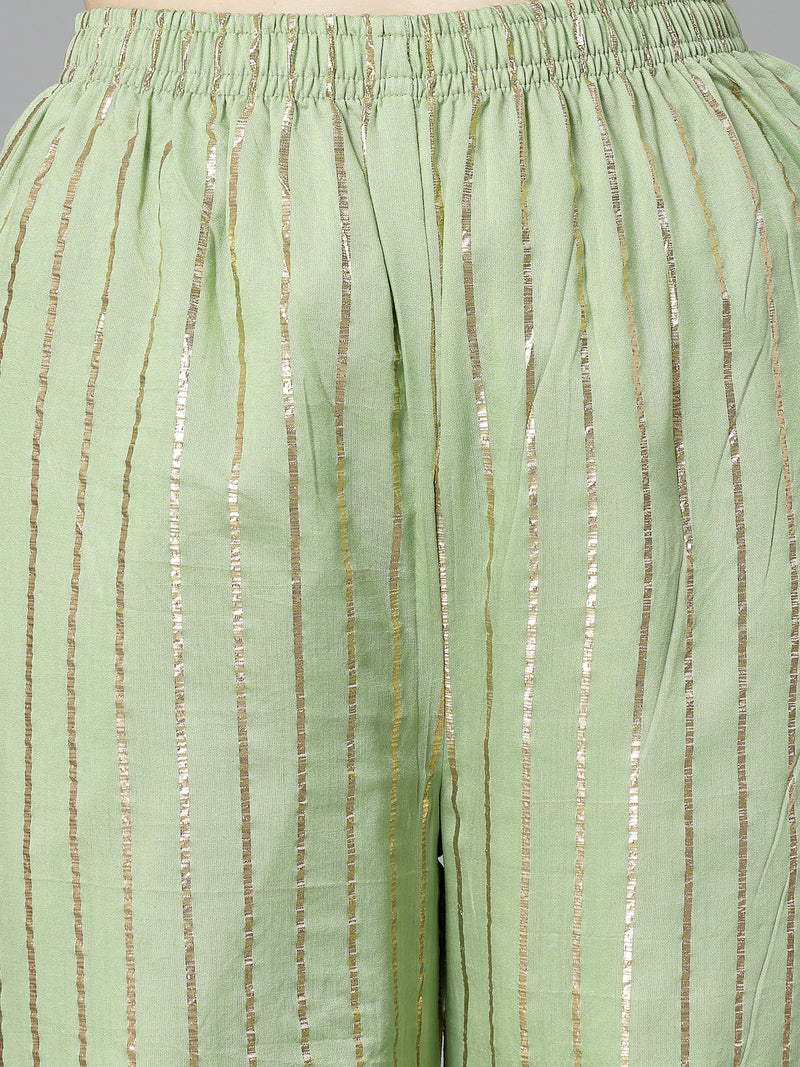 Stylum Women's Printed & Embroidered Chanderi Cotton Kurta Sharara Dupatta Set (KSDKASATA)