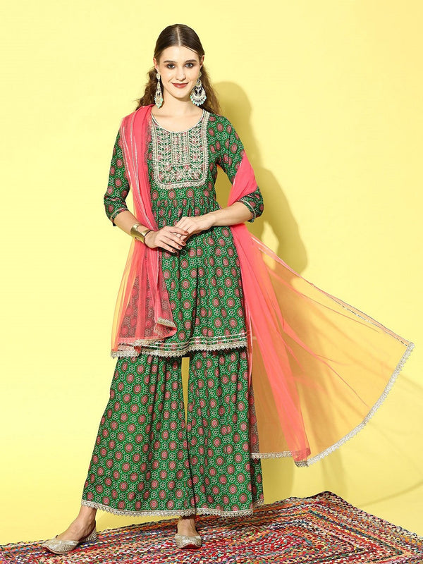 Stylum Women's Printed & Embroidered Polyestor kurta sharara dupatta set (KSDMALTI)