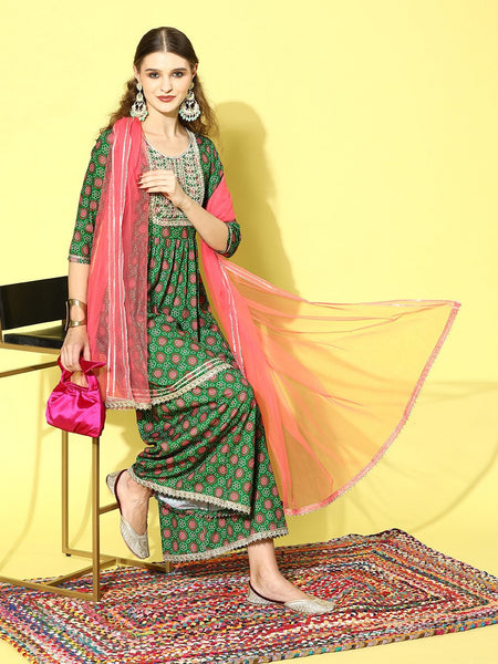 Stylum Women's Printed & Embroidered Polyestor kurta sharara dupatta set (KSDMALTI)