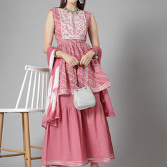 Stylum Women's Bandhej Printed & Embroidered Cotton Kurta Sharara Dupatta Set (KSDMORJIM)