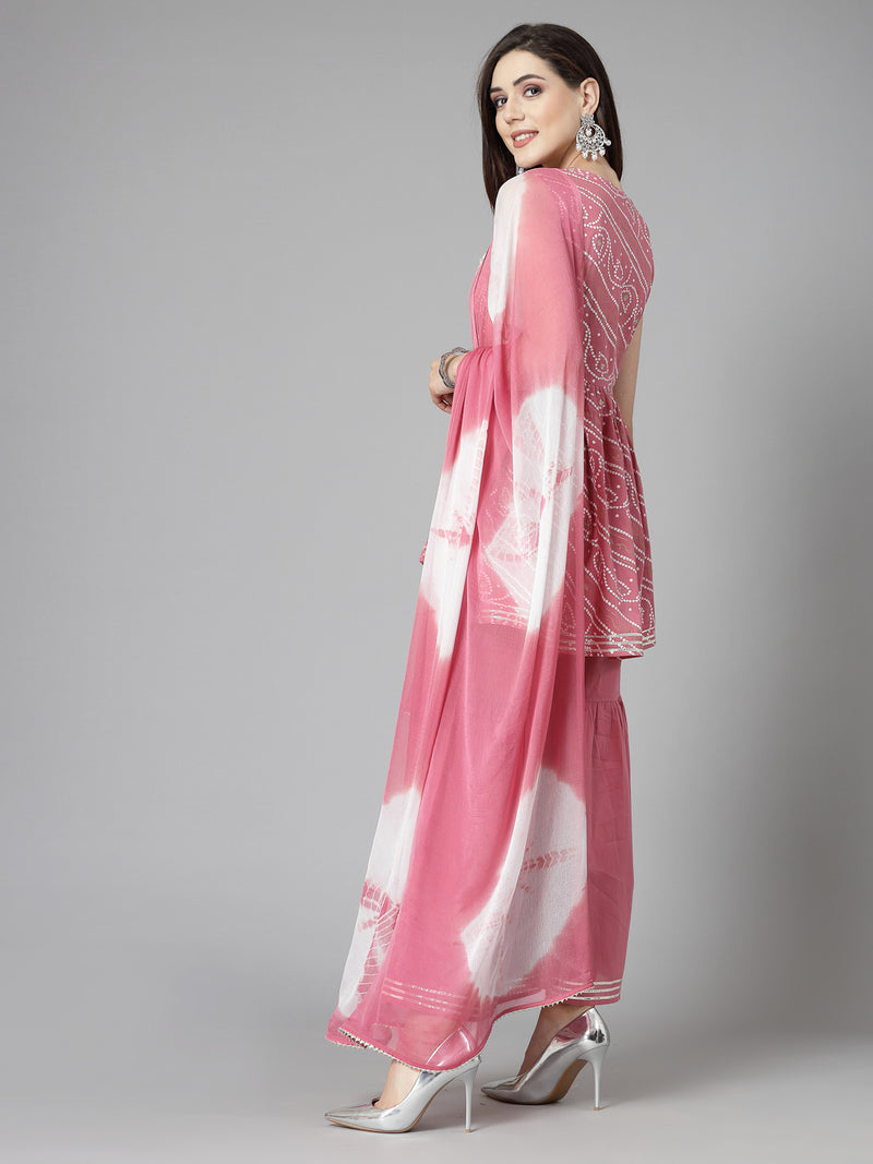 Stylum Women's Bandhej Printed & Embroidered Cotton Kurta Sharara Dupatta Set (KSDMORJIM)