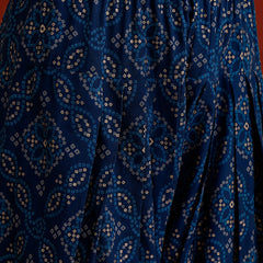 Stylum Women's Navy Bandhej Printed & Embroidered Rayon Straight Short Kurti Farshi Salwar Dupatta Set (KSDNAVYNYCIL)