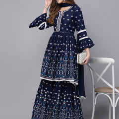 Stylum Women's Printed Rayon Short Kurta with Sharara & Dupatta (KSDNITYA)