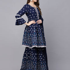 Stylum Women's Printed Rayon Short Kurta with Sharara & Dupatta (KSDNITYA)