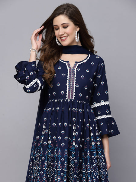 Stylum Women's Printed Rayon Short Kurta with Sharara & Dupatta (KSDNITYA)