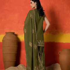Stylum Women's Olive Gold Printed & Embroidered Rayon Straight Short Kurti Farshi Salwar Dupatta Set (KSDOLIVEAURELIA)
