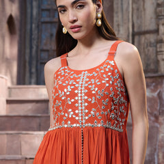 Stylum Women's Orange Solid & Embrpodered Rayon Short Kurti Sharara Dupatta Set (KSDORANGESOLO)