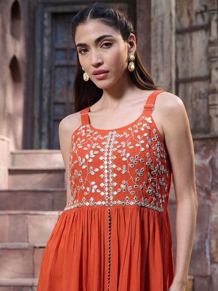 Stylum Women's Orange Solid & Embrpodered Rayon Short Kurti Sharara Dupatta Set (KSDORANGESOLO)