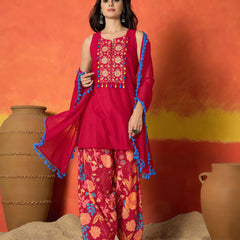 Stylum Women's Pink Solid & Embroidered Pure Cotton Straight Kurti Farshi Salwar With Dupatta (KSDPINKKOTTY)