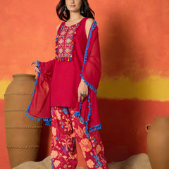 Stylum Women's Pink Solid & Embroidered Pure Cotton Straight Kurti Farshi Salwar With Dupatta (KSDPINKKOTTY)