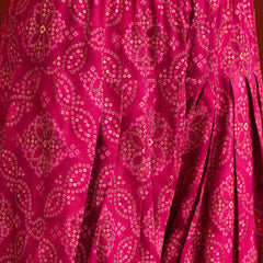 Stylum Women's Pink Bandhej Printed & Embroidered Rayon Straight Short Kurti Farshi Salwar Dupatta Set (KSDPINKNYCIL)