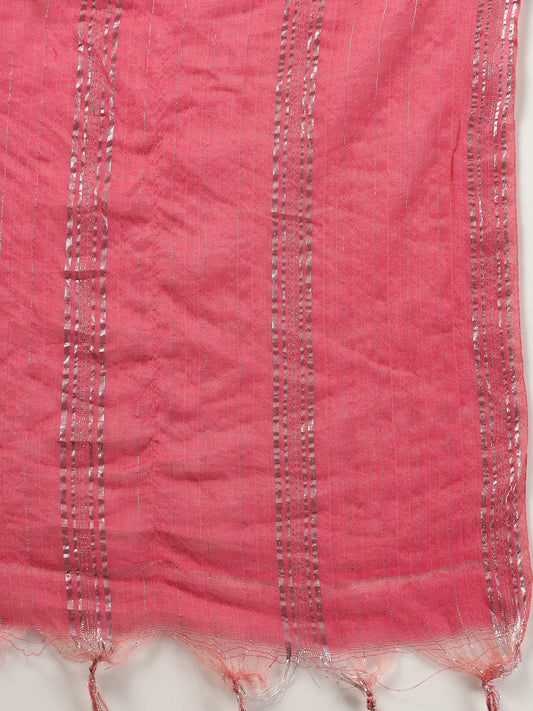 Stylum Women's Lehariya Printed & Embroidered Cotton Kurta Sharara Dupatta Set (KSDPINKYUKTI)