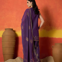 Stylum Women's Purple Gold Printed & Embroidered Rayon Straight Short Kurti Farshi Salwar Dupatta Set (KSDPURPLEAURELIA)