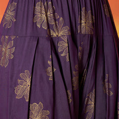 Stylum Women's Purple Gold Printed & Embroidered Rayon Straight Short Kurti Farshi Salwar Dupatta Set (KSDPURPLEAURELIA)