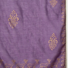Stylum Women's Purple Gold Printed & Embroidered Rayon Straight Short Kurti Farshi Salwar Dupatta Set (KSDPURPLEAURELIA)