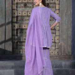 Stylum Women's Bandhej Printed & Embroidered Kurta Sharara Dupatta Set (KSDPURPLEBERRY)